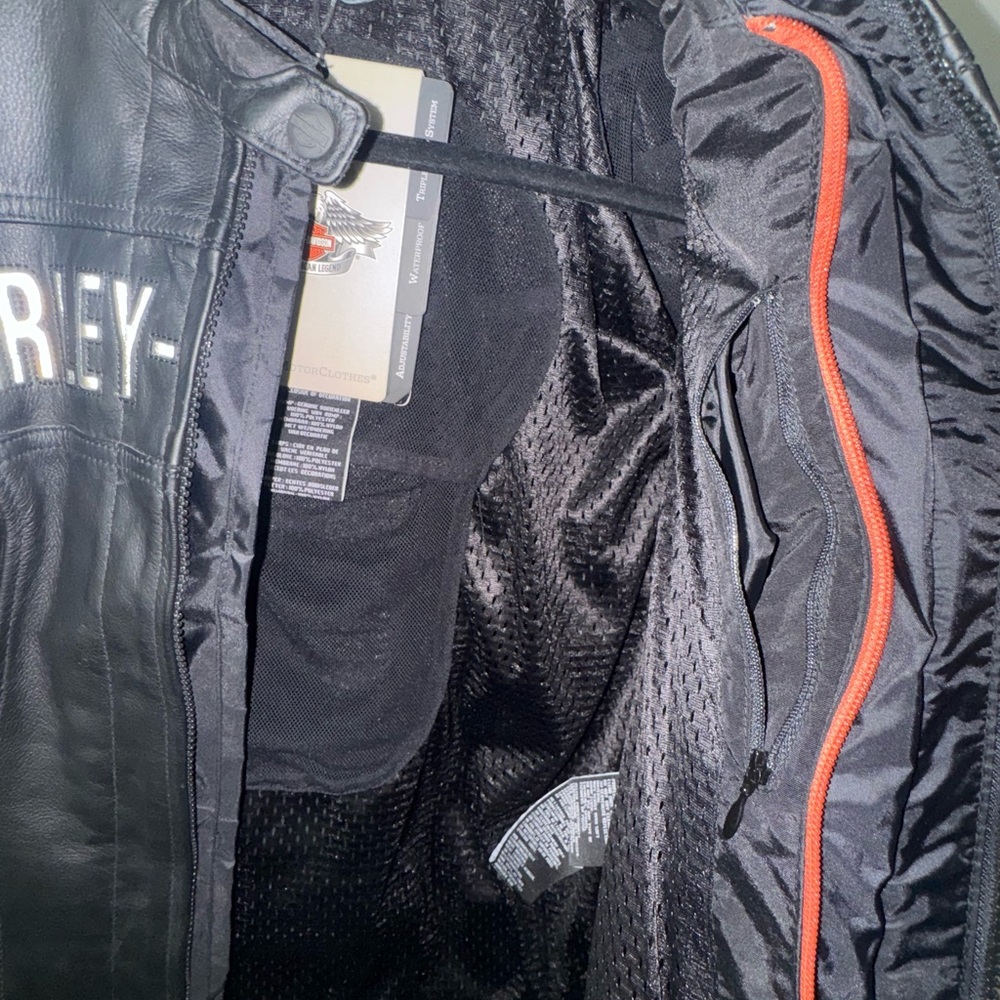 Women’s Harley-Davidson Black Leather Bikers Jacket with Orange Highlights - Picture 6 of 15